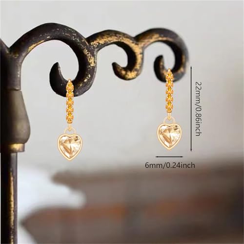 Sparkly Crystal Love Heart Dangle Drop Earrings Dainty Rhinestone Tiny Heart Huggie Hoop Earrings For Women - color: Yellow
