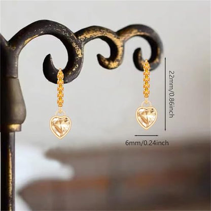 Sparkly Crystal Love Heart Dangle Drop Earrings Dainty Rhinestone Tiny Heart Huggie Hoop Earrings For Women - color: Yellow