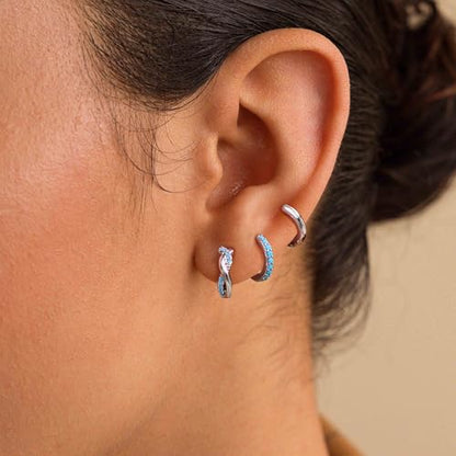 3 Pairs Mini Hoop Earrings Set Turquoise Cubic Zirconia Huggie Hoop Cartilage Earring Ear Cuff for Women (Turquoise/CZ) - color: *Turquoise-F