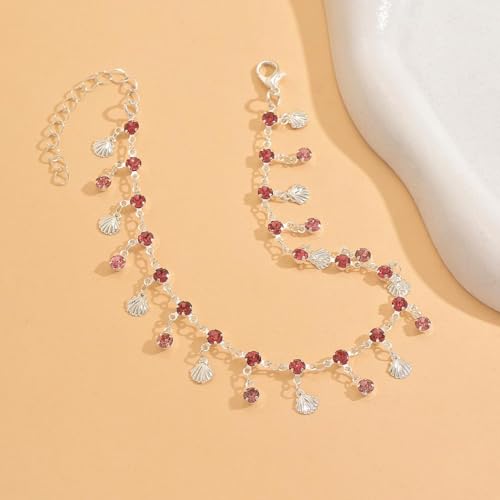 Yalice 925 Silver Plated Charm Chain Ankle Bracelets for Women Dainty Fringe Waterproof Anklets Boho Beach Wedding Foot Jewelry - color: Pink