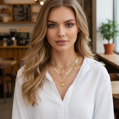 Layered Chain Necklace for Women，Pendant Stackable Jewelry,for Wedding, Party, Everyday Gifts - color: Chunky Puffy Heart Pendant Laying Necklace