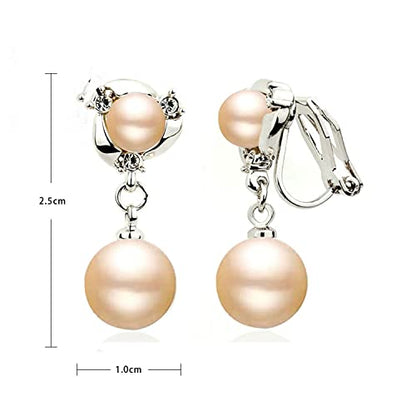 Clip On Earring For Women Pearl Non Pierced Clip Earrings - color: silver Beige