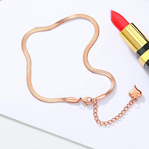 Gold Anklets for Women Waterproof,18K Gold Plated Anklet for Women Snake Chain Link Dainty Ankle Bracelets Summer Beach Jewelry - color: 3mm-Rose Gold