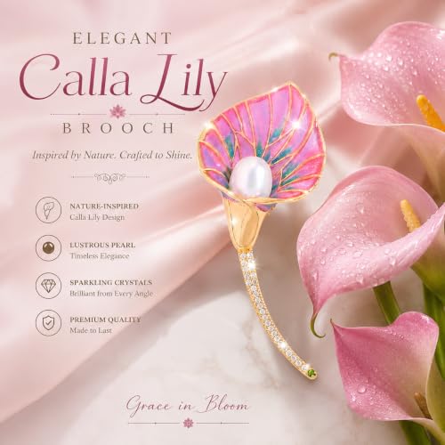 Flower Brooch for Women Rhinestone Pearl Zirconia Flower Lapel Pin Birthday Holiday Gift for Mother Wife Girlfriend - color: 03 Calla Lily-1