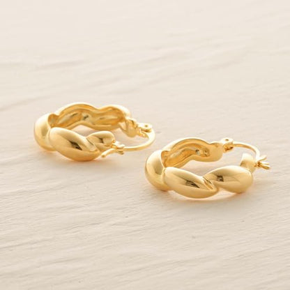 Gold Hoop Earrings for Women 14K Gold Plated Chunky Huggie Hoops Simple Cute Earrings Minimalist Jewelry for Women Gifts - style: Flower