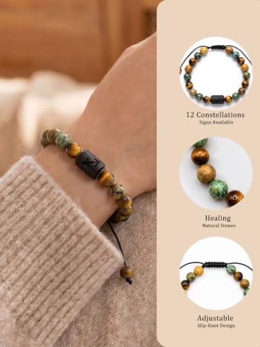 Zodiac Bracelet for Women and Men, Zodiac Sign Natural Stone Beaded Bracelet, Adjustable Horoscope Astrology Bracelet with Zodiac Card, Birthday Gift for Her Him - color: Sagittarius