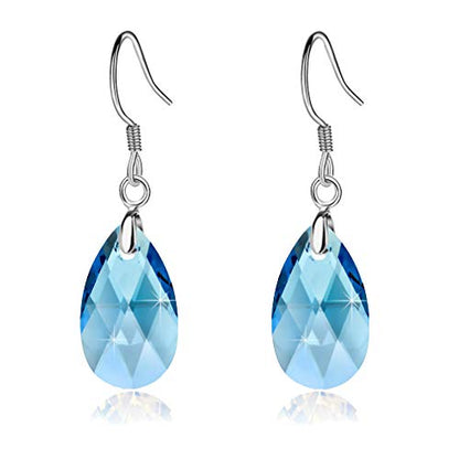 Austrian Crystal Teardrop Drop Earrings for Women, French Hook | 925 Sterling Silver Hook, Crystal Dangle Earrings, Sparkly Teardrop Stone, Lightweight Feel, Day-To-Evening Wear - color: Aquamarine