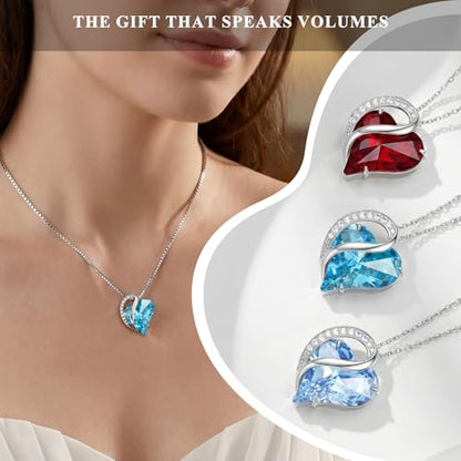 Crystal Heart Necklace for Women - Quietrose Faceted Crystal Heart Pendant with Sparkle Accents, Silver-Tone Curved Frame, 0.85" x 0.73", 18+2" Adjustable Chain, Elegant Gift for Her - color: Turquoise - Heart of Freedom