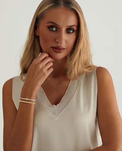14K Gold Plated Bracelets for Women Dainty Tennis Initial Bracelet Trendy Beaded Stackable Charm Bracelets Layered Waterproof Bracelet Dainty Bracelet for Women Jewelry Gifts - style: E