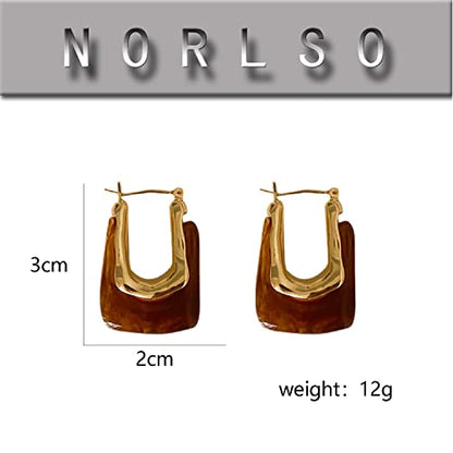 Chunky Clear Retro U Shaped Hoop Minimalist Square Resin Huggie Earrings for Women - color: Red