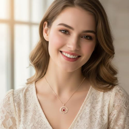 Compass Necklace for Women Wife Girlfriend Mom Daughter Gifts | S925 Silver Jewelry For Anniversary 18K Rose Gold Gifts For Birthday Christmas Mothers Valentines Day 12 Birthstones - style: 01-January-Rose Gold