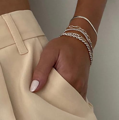 NECOCY Gold Bracelets Sets for Women Waterproof | Non Tarnish Gold Plated Cuban Paperclip Link Chain Stackable，Trendy Jewelry Accessories Gifts for Women - style: 6Pcs BRACELET SET-02
