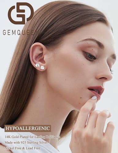 2 Pairs "STUNNING FLAME" 925 Sterling Silver 18K Real Gold Plated Stud Earrings for Women Men 5A Brilliant Princess Cut Round Cubic Zirconia - Hypoallergenic Large CZ Studs Earring Set 8 CTW (2ct*4) - color: 14K Rose Gold - 8.0 Carat(2.0ct*4)
