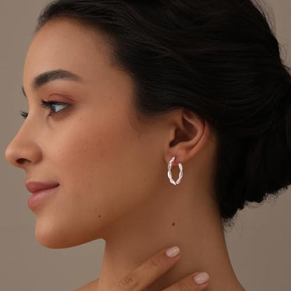 LeCalla 925 Sterling Silver Hoop Earrings | Lightweight Click-Top Gold Plated Anchor Infinity Earrings for Women - color: Infinity Twisted Silver Finish