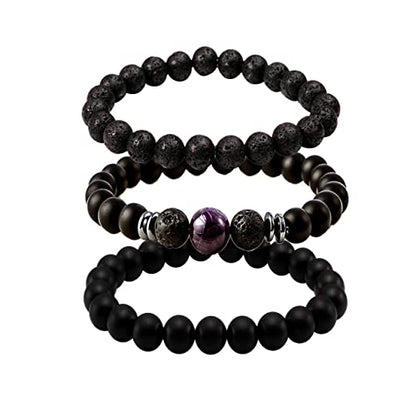 Eigso 6-8mm Wood Beads Bracelet Prayer Beads for Meditation Buddha Tibetan Bracelet for Men and Women - color: A2 : 3 Pcs Different