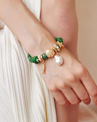 Paracord Charm Bracelets for Women | Handmade, Charm Bracelet, Adjustable Braided Rope, Cute Summer Beach Jewelry - style: Pearl