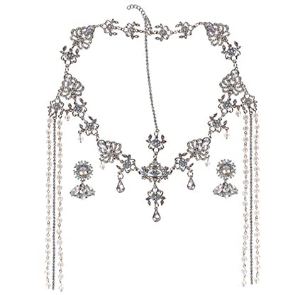 Bridal Headband and Earrings Crystal Jewelry Set Wedding Headpiece for Women Brides Tiara Rhinestone Hair Accessories - color: Silver