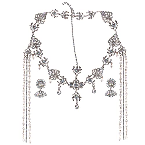 Bridal Headband and Earrings Crystal Jewelry Set Wedding Headpiece for Women Brides Tiara Rhinestone Hair Accessories - color: Silver