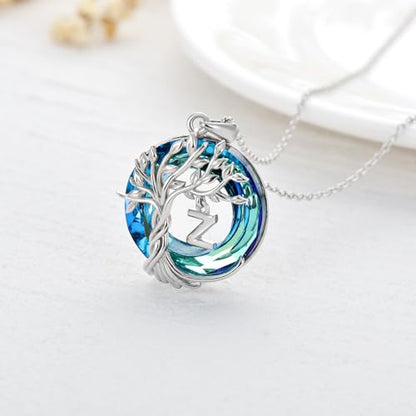TOUPOP Gifts for Women Tree of Life Initial Necklace 925 Sterling Silver Letter Pendant with Blue Crystal Birthday Jewelry Gifts for Women Her Mom Wife Daughter - color: Tree of Life Z Initial