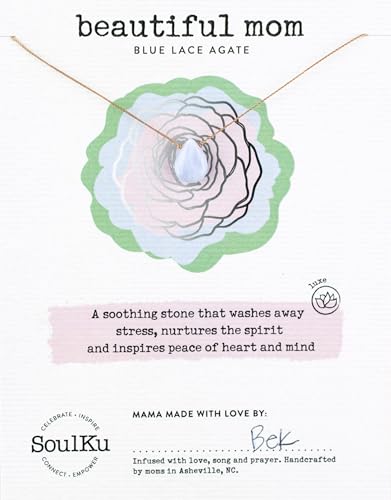 SOULKU Luxe Inspirational Necklace, Empowerment Jewelry, Handcrafted Necklace For Women, Gift For Mom, 2" Extender With Lobster Clasp, 16" Nylon Cord - color: Blue Lace Agate