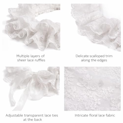 Neck Ruffle Collar and Lace Cuffs Set Victorian Collars Costume Accessories | for Cosplay, Halloween, Masquerade, Party, Clown, Vampire, Princess, Prince Outfits-White - color: White