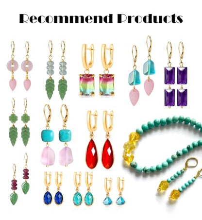Geometric 14K Gold Crystal Stone Quartz Gemstone Leverback U Hoop Drop Dangle Earrings Jewelry for Women - color: F04