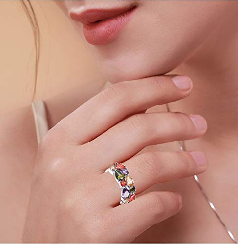 Hermosa Women's Band Rings, Women Sterling Silver Multi Gemstone Statement Open Rings with Amethyst Garnet Ruby Blue Sapphire
