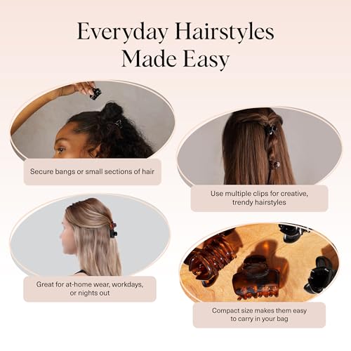 Kitsch Small Hair Clips for Women - Black & Tortoise, 6 Pcs | Stays In Place Without Pulling or Snagging, Durable & Sturdy Plastic Small Hair Clips For Bangs, Stylish Hair Accessories