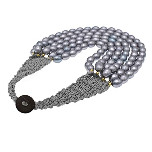 utop JNF Hand made Pearl Statement Necklace for Women Rhinestone Multilayer Crystal Necklaces Chunky Pearl Necklace Large Pearl Necklace and Earrings Set for Mother Mom's gift - color: grey pearl necklace