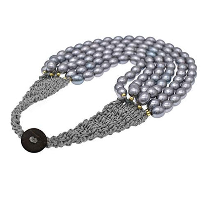 utop JNF Hand made Pearl Statement Necklace for Women Rhinestone Multilayer Crystal Necklaces Chunky Pearl Necklace Large Pearl Necklace and Earrings Set for Mother Mom's gift - color: grey pearl necklace
