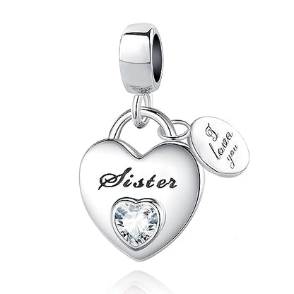TCHYUN Family Series Dangle Charm Heart Birthstone Bead for Pandora Bracelet Women Gift - style: Sister