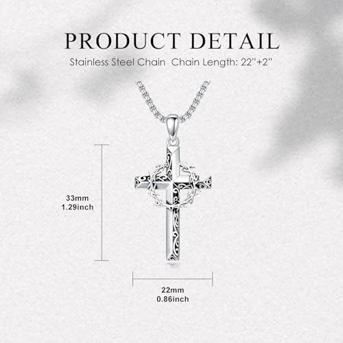 Cross Necklace for Men Women 925 Sterling Silver Cross Pendant Necklace Christian Religious Jewelry Gifts for Anniversary - color: 5-Crown of Thorns Cross-1