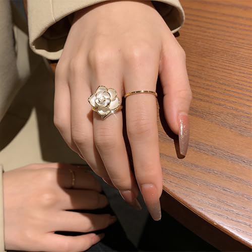 Flower Open Statement Rings for Women, Exquisite Cubic Zirconia Sterling Silver Stacking Ring Adjustable Open Ring,Fashion Jewelry Gifts,Suitable For Women Daily and Wedding Wear, Gifts For Your Wife - color: White