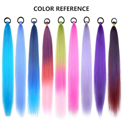 Ponytail Extension 2 Pc Rose Red Braid Ponytail Extension with Elastic Tie | Rave Hair Extensions Straight Wrap Around Hair Extensions Ponytail, 26 Inch Natural Soft Synthetic Hair Piece for Women - color: Rose Red#, size: 26 Inch（Pack of 2）