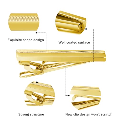 Tie Clip for Men Black, 2 Inch Tie Bar Tie Pins and Clips for Regular Tie, Unique Men Tie Clip Tie Clasp Silver Suitable for Wedding Anniversary, Business Professional, Father's Day Gift - style: Gold