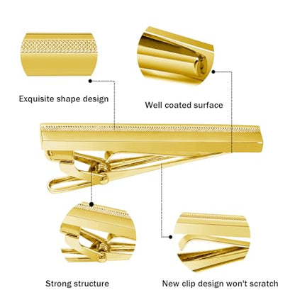 Tie Clip for Men Black, 2 Inch Tie Bar Tie Pins and Clips for Regular Tie, Unique Men Tie Clip Tie Clasp Silver Suitable for Wedding Anniversary, Business Professional, Father's Day Gift - style: Gold