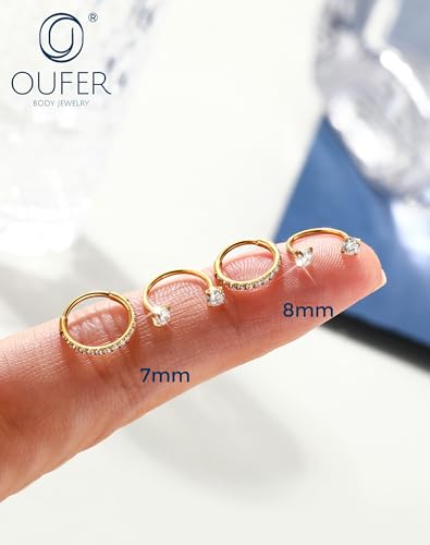 OUFER 2PCS Nose Rings Hoops, 20g Double Gem Horseshoe Threadless Nose Rings for Women, Septum Clicker Daith Tragus Helix Rook Eyebrow Lip Piercing Jewelry - color: Gold