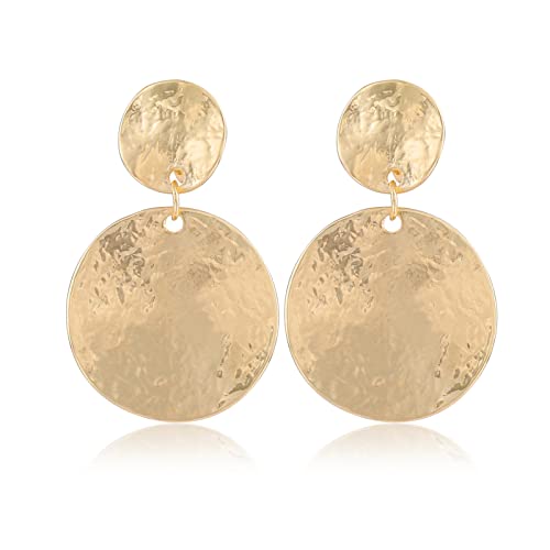 Gold Metal Clip On Earrings for Women Non Pierced Dangle Drop Earrings Multiple Styles - color: gold ruond disc