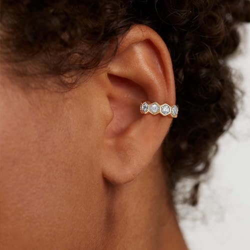 Sparkle Ear Cuff for Women, Non Piercing Single | 14K Gold Plated Brass, Clear Cubic Zirconia Accents, Fixed 3.8-3.9 mm Opening, Single Non-Piercing Cuff For Ear Stacks - style: Geometric