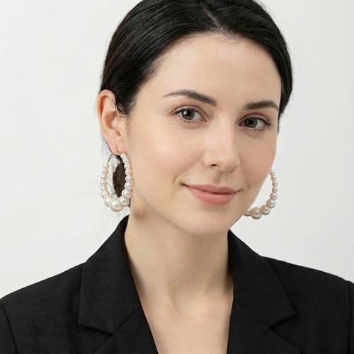 Hoop Earrings for Women, Hypoallergenic Stainless Steel Lightweight Thin Large Big Hoops Earrings Set for Women, Non Tarnish for Jewelry Gift 40MM - color: Pearl Earring-55mm