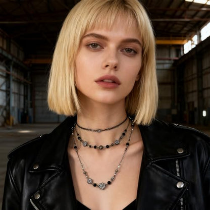 Long Pearl Necklaces for Women Pearl Long Chain Necklace Gold Chain Dainty Delicate Station Necklace Jewelry for Dress Party - color: 2Layer Black