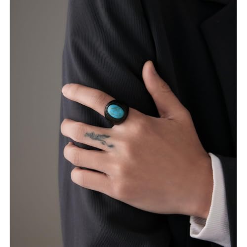 Retro Large Tiger Eye Stone Turquoise Wedding Ring For Men Classical Gothic Stainless Steel Rings - color: Black-Turquoise2