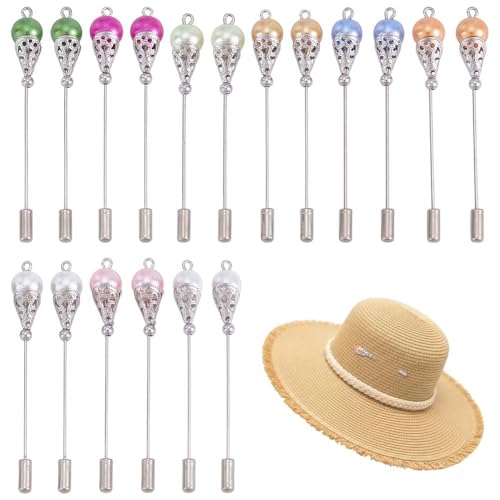 Vintage Hat Pins Stick Lapel Pin Plastic Imitation Pearl Brooch Brass Long Handle Pin Accessories for Tie Scarf Badge Hats Suits Brooches Decorative Jewelry Making DIY Crafts - color: 6 Colors