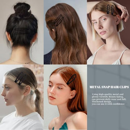 16 PCS Snap Hair Clips Metal Barrettes for Women Non Slip Barrettes for Thick and Thin Fine Hair,Matte Black,2.36 x 0.43 Inches. - color: Matte Black