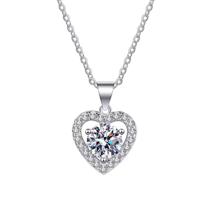 925 Sterling Silver Heart Shape Moissanite Diamond Pendant Necklace for Women