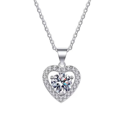 925 Sterling Silver Heart Shape Moissanite Diamond Pendant Necklace for Women