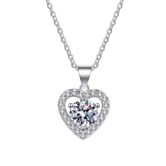 925 Sterling Silver Heart Shape Moissanite Diamond Pendant Necklace for Women