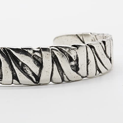 Innocence S925 Silver-Plated Antique Wide Feather Cuff Bracelet For Men Women Adjustable Retro Twisted Feathers Bracelets Gift Jewelry - color: Wide Braid