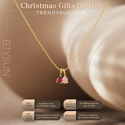 2026 Graduation Gifts Birthstone Necklace for Women Dainty Gold Necklace with 2 Birthstone Birthday Gift for Her Teen Girl Gift Trendy Stuff for Her Mom Daughter Girlfriend Friend Christmas Stocking Stuffers - color: 02-05 Feb & May, style: Water drop