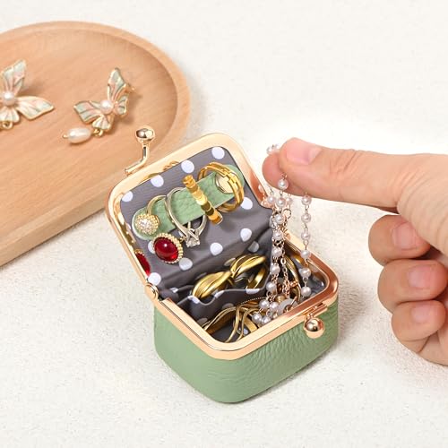 Zivyes Mini Jewelry Box Travel Small Coin Purse Organizer Case Genuine Leather Tiny Size (Green) - color: Green-Tiny